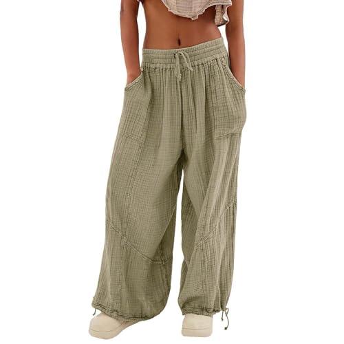 Pantaloni Tuta Donna Comodi Larghi Casual Pantaloni a Gamba Larga Estivi Leggeri Morbidi Vita Alta Pantalone Vacanze Spiaggia Baggy Pantalone Con Tasche Elastici In Vita Traspiranti Vintage Pants