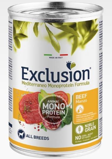 Exclusion Monoproteico All Breeds adult MANZO, alimento completo per cani adulti di tutte le taglie, monoproteico | 6 scatolette da 400 grammi l'una