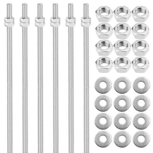 6 Aste Barra Filettata M8 Asta Filettata Perno Filettato con Rondelle Acciaio e Dadi Esag Onali per Giunzioni in Legno o Metall o Nonché per Riparazioni Edilizie DIY Ecc（300 mm）