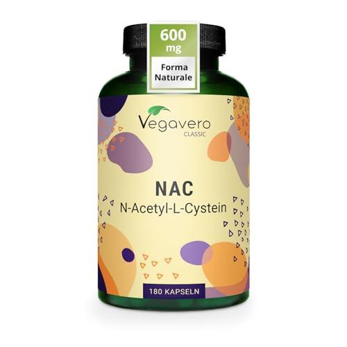 NAC N-Acetil-Cisteina 600 mg | 180 capsule (6 Mesi) | Alto Dosaggio | 100% NATURALE da Mais | Precursore del Glutatione | SENZA ADDITIVI | Integratore N-Acetyl L-Cysteine | Vegan | Vegavero