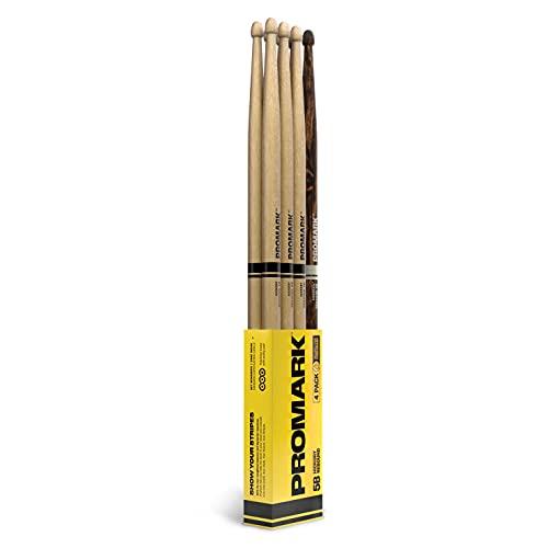 ProMark Bacchette Batteria - Rebound 5B Drum Sticks - FireGrain - Finitura laccata, Punta di ghianda, Legno di hickory - 3 coppie di Rebound 5B + 1 coppia di FireGrain 5B
