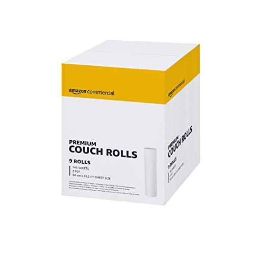 AmazonCommercial Rotolo Carta Lenzuolini per Lettino Medico/Massaggi, , 2 Veli Premium, 9 Rotoli (1 confezione), 50 Metri / 143 Fogli per Rotolo, Dimensione del Foglio: 34 cm x 49,2 cm