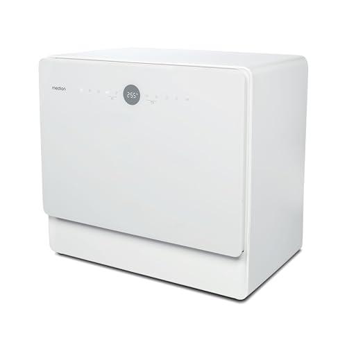MEDION Mini Lavastoviglie DWT50 (lavastoviglie da tavolo, lavastoviglie, 5 coperti, funziona con/senza collegamento all'acqua, funzione secchio, profondità 35 cm, 7 programmi di pulizia