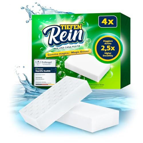 Spugna Magica PRO 4 pezzi - Novità: spugna magica per muro con una durata 2,5 volte superiore | Gomma Magica extra resistente | Magic Eraser rimuove lo sporco da pareti, scarpe, cucine e bagni