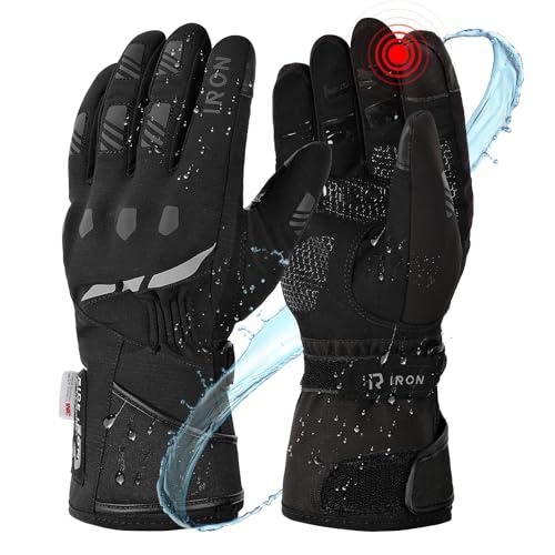 RIDEIRON Guanti Moto Invernali Uomo Donna, Guanti da Moto Invernali Impermeabili Antivento con 3M, Touch Screen e Protezione Nocche, Guanti Termici Antiscivolo per Motociclismo (Nero, L)