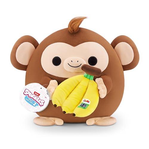 Snackle Serie 2 Snackle da 35 cm di ZURU, peluche batuffoloso, coccoloso e schiacciabile da 35 cm con accessorio snack di marca ufficiale, Monkey (Dole, Banana)
