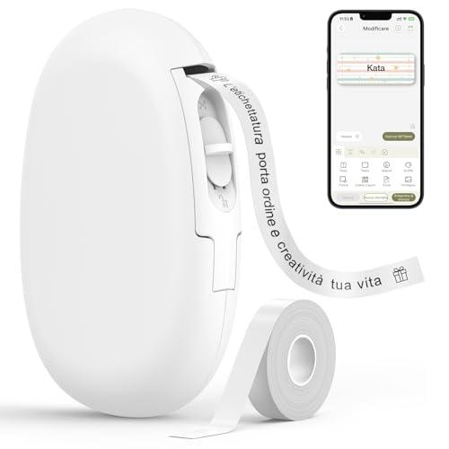 SUPVAN Stampante di Etichette - E10 Bluetooth Portatile Etichettatrice per iOS & Android, Etichettatrice Etichette Adesive con 1 Rotolo di Etichette, Bianco