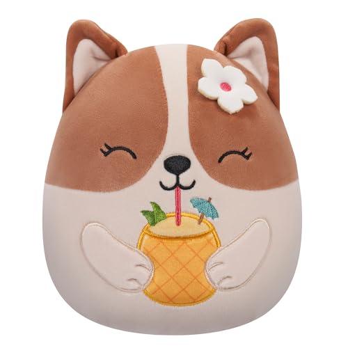 Squishmallows SQCR05393 Regina dei Corgi con bevanda all'ananas, 19 cm, peluche ufficiale Jazwares
