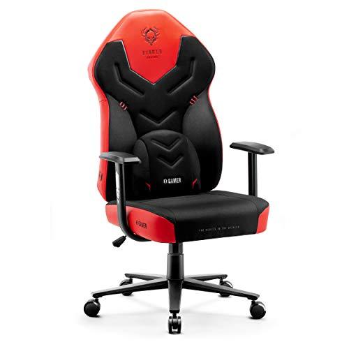 DIABLO X-Gamer 2.0 Sedia Gaming Gamer da Ufficio Design Ergonomico Cuscino  Lombare Rivestimento in Tessuto Braccioli Confortevoli (Nero-Rosso)