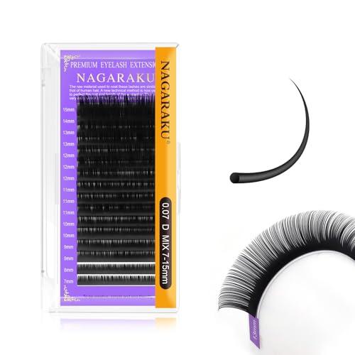 NAGARAKU Extension Ciglia Individuali Professionale Classico One to One Naturali Sottili Delle Singole Ciglia Finte Volume Russo Stabili e Leggere Eyelash Nero Opaco 16 Rows (0.07mm D Curl 7-15mm)