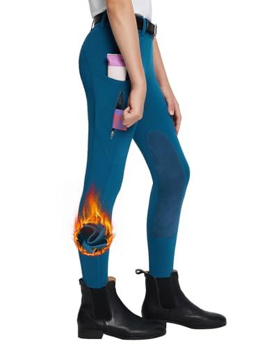 baleaf Pantaloni Lunghi per Ragazze da Cavallo, Leggings Aderenti per l'inverno e l'autunno con Caldo e 2 Tasche Blu XL