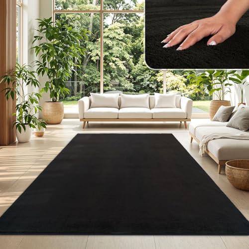 TT Home Tappeto Salotto Pelo Corto Monocolore Design Moderno Lavabile, Colore: Nero, Dimensione:140x200 cm