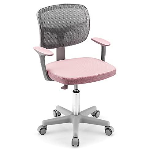 COSTWAY Sedia per Scrivania per Bambini, Sedia per Computer con Altezza Regolabile, Ruote con Freni, Sedile Girevole a Rete, Mobile Ergonomica per Bambini 3-10 Anni 3-10 Anni (Rosa)