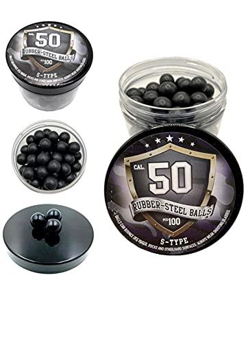SSR 100 x S-Style Premium Quality Hard Mix Rubber Steel Balls 2.7 gr. Heavy Paintballs Reballs Powerballs for Shooting Training Home Self Defense Pistols in 50 Caliber Sfere in Gomma d'Acciaio calibr