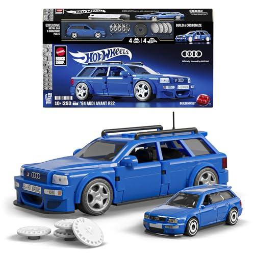 Mattel Brick Shop Hot Wheels Serie Speed set da costruire, '94 Audi Avant RS2 con 252 pezzi, dettagli realistici e adesivi per personalizzarlo, per collezionisti adulti e bambini (+10 anni), JGR28