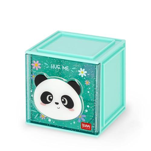 Legami - Box Componibile da Scrivania Cutie Cubes, Tema Panda, Organiser da Scrivania, Portaoggetti, Foglio di Adesivi incluso, Impilabile, Multifunzionale, in ABS, 90 x 90 x 100 cm