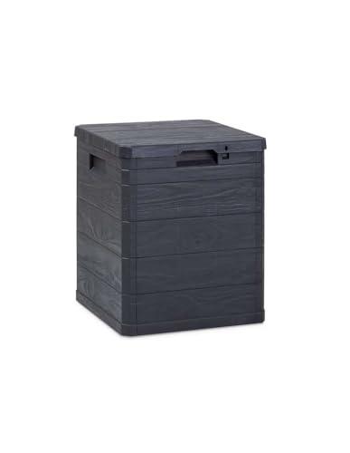 MA MAISON Bauletto Multibox da Giardino 90 Litri Effetto Simil Legno Contenitore Stoccaggio in Resina Antracite 42,5x44x50h cm da Esterno da Interno Resistente ai Raggi Uv - Made in Italy