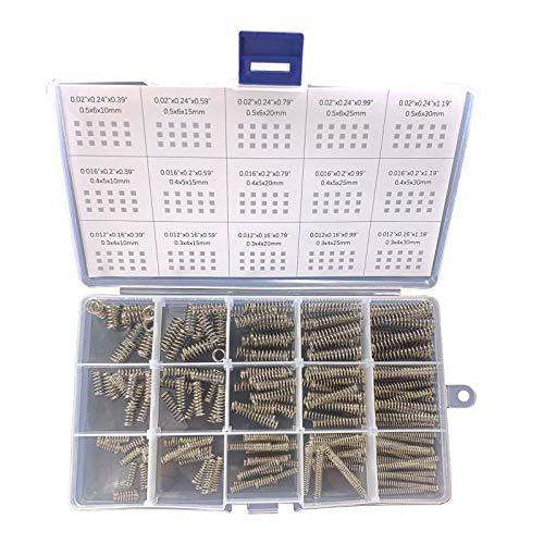 CREEYA Kit assortito di molle a compressione, 15 diverse dimensioni, 225 mini molle in acciaio inossidabile per riparazioni, lunghezza da 1 cm a 3 cm, diametro esterno da 0,4 cm a 0,6 cm, lunghezza 10