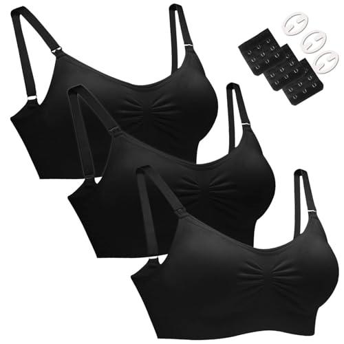 Hofish, confezione da 3 reggiseni per premaman senza cuciture, taglie S-XXL, con estensioni extra per reggiseno e clip Confezione da 3, nero M