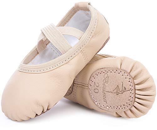 Scarpette da Danza Classica in Pelle Scarpe da Ballerina Mezza Punta Suola Spezzata per Bambina Ragazze e Donna Beige 26