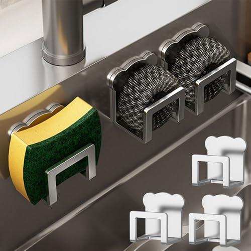 3 organizer per lavello da cucina in acciaio inox, supporto adesivo per spugna senza foratura, gancio per riporre strofinacci e accessori