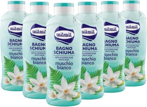 Milmil Bagno Schiuma, Fragranza Muschio Bianco, Dermatologicamente Testato PH Fisiologico - 6 x 1000 ML
