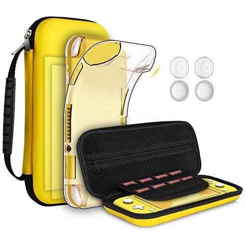 8pcs GeeRic Custodia Compatibile per Switch Lite, 2pcs Vetro Temperato + Cover + 4 Thumb Grips + Borsa Accessori 8 in 1 Kit Compatibile con Switch Lite Giallo