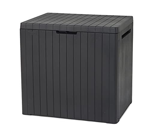 Keter Baule da Giardino City Box, Grigio Scuro, Ideale per Cuscini e Giochi, Capacità di 113L, 44x58x55Hcm