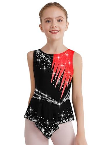 Freebily Body Ginnastica Ritmica Bambina Balletto Leotards Strass Body Danza Classica Ballerina Vestito da Pattinaggio Artistico Senza Maniche Bodysuit da Spettacolo Rosso 7-8 anni