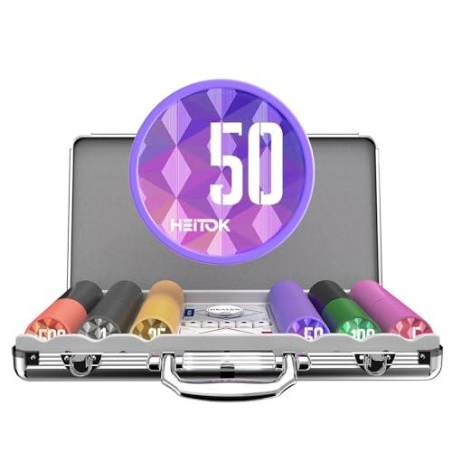 300 pezzi Casino Poker Chip Set con Denominazioni, 11.5g Chip Pesati, 5 Dadi, 2 Deck, Custodia Compatta in Alluminio per Texas Hold'em, Blackjack