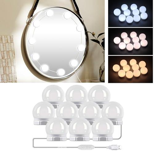 Luce per specchio cosmetico a 3 colori LED in stile Hollywood, 10 lampadine dimmerabili, luci per specchio da trucco, illuminazione del bagno, bomboniere (specchio non incluso)