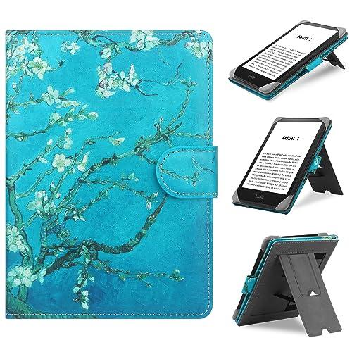 HoYiXi Custodia Universale Compatibile con 6”-6.8” Kobo/PocketBook/Tolino/Sony E-Book eReader Kindle Paperwhite/Kobo Clara HD/Kobo Clara 2E Pelle Cover con Stand per 6-6.8” E-Book Kindle, fiore