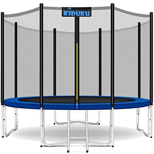 KIDUKU® Trampolino, Tappeto Elastico per Giardino Ø 244 cm | Set Completo con Rete di Sicurezza, Scaletta, Copertura, Ancoraggi e Accessori | Trampolino Elastico per Bambini