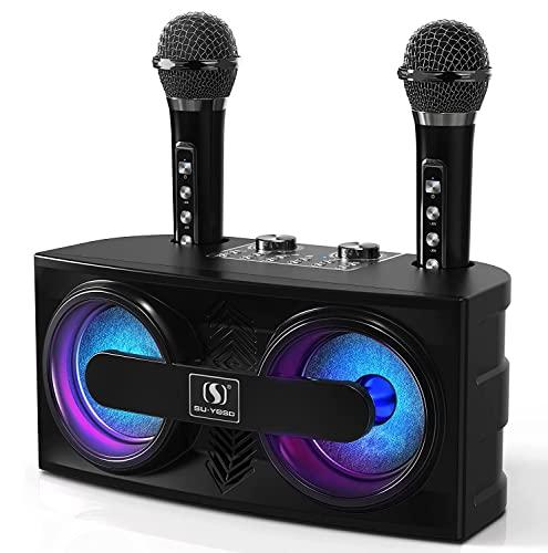 Karaoke con microfono bambini e adulti, cassa con microfono, karaoke professionale completo portatile cassa karaoke con 2 microfoni per feste, attività, supporto Bluetooth, AUX, scheda USB/TF