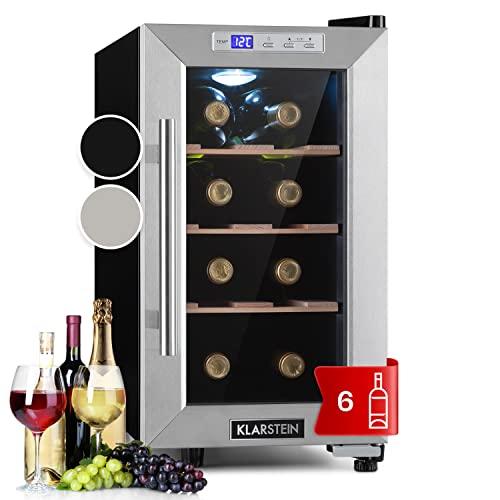 Klarstein Cantinetta Vino, Cantinetta Vino Refrigerata a Zona Singola per Interno/Esterni, Frigo Bar, Cantina Vino con Vetrina, Mini Bar con Protezione UV, Frigo Vino con Touch Pad 11-18°C 6 Bottiglie
