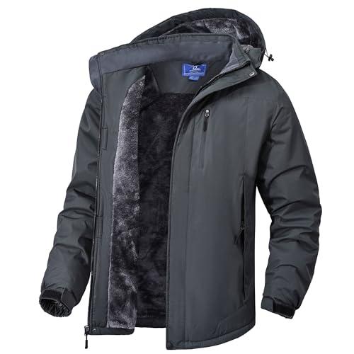 Zzkouine Giacca da Sci Montagna Calda Invernale Parka da Neve Imbottita Cappotto da Snowboard in Pile Giubbotto con Cappuccio Impermeabile Uomo-Grey-L