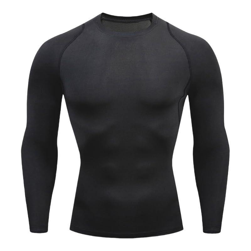 Smatstyle Maglietta Compressione Rete Traspirante Uomo Traspirante da Asciugatura Rapida Maglia Termica Manica Lunga per Allenamento Palestra Corsa (IT, Testo, S, Regular, Regular, Nero)