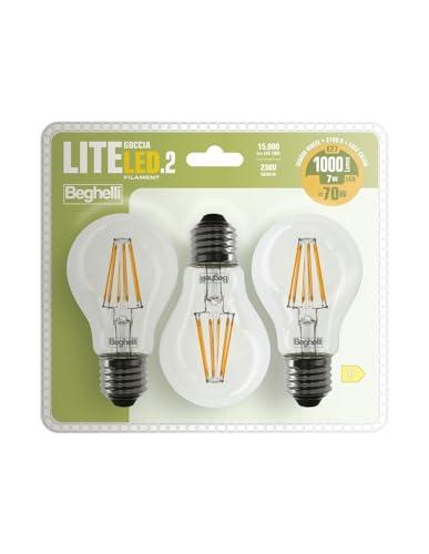 Beghelli LAMPADINA CON FILAMENTO LED 7W E27 4000K 3PZ