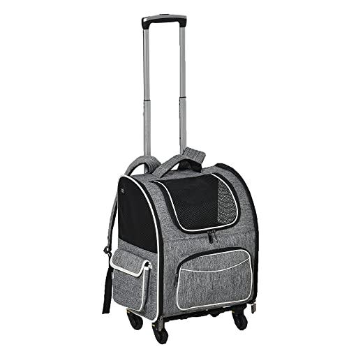 PawHut Trasportino Per Cani con Ruote, Porta con Cerniere e Finestra a Rete, Design 2 in 1 Borsa Trolley, in Tessuto Oxford e Poliestere, 43x33x51.5 cm