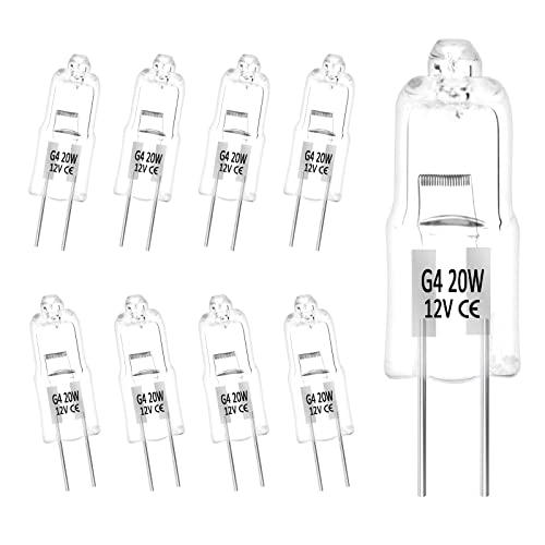 UKOFEW Lampadine Alogene G4，Lampadina G4, 20W 12V，2800k Luce Bianca Calda Lampadine Alogene a Capsule Lampadine，per Luci di Segnalazione e Iluminazione da Cucina, 10 Pezzi