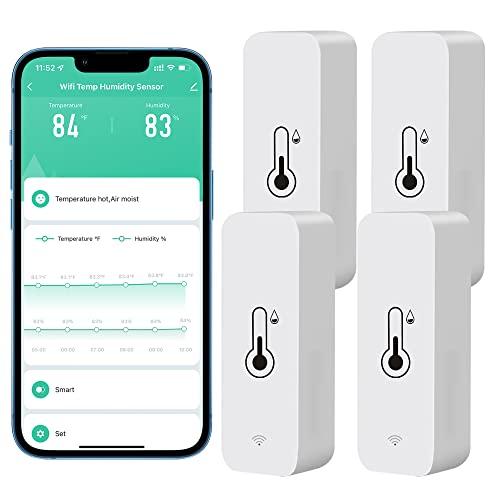 Comboss - Sensore termometro con igrometro e WiFi, sensore di temperatura e umidità per interni ed esterni con notifica tramite app Tuya (confezione da 4 pezzo)