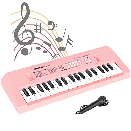 BAKAJI Tastiera Elettronica per Bambini con Microfono, Pianoforte Elettronico a 37 Tasti Giocattolo, Pianola Musicale Gioco Educativo Multifunzione, Colore Rosa, Perfetta Idea Regalo