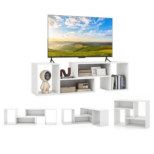 COSTWAY Mobile Porta TV Combinabile a 2 Pezzi, per TV Fino a 60'', Mobile TV a Angolo Soggiorno in Legno, con 4 Vani Aperti, Tavolo Media TV Multifunzionale, per Soggiorno, Camera da Letto (Bianco)