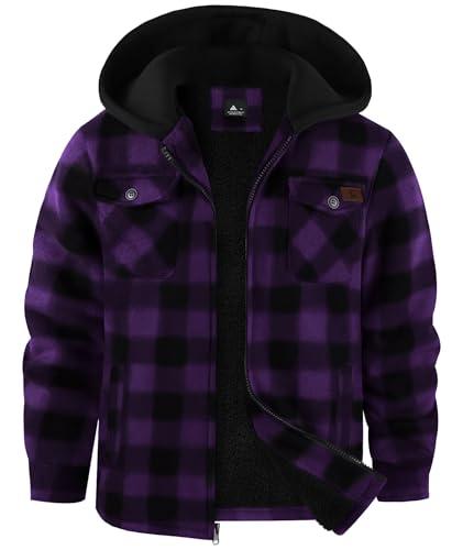 zitysport Camicia Giacca Ragazzi Felpa con Cappuccio Spessa Plaid Bambini Zip Di Flanella Calda Sudore Outdoor Felpa Foderato Invernali Tasca(Viola XL)