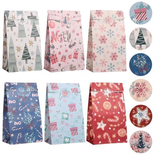 Kesote 24 Pezzi Sacchetti Regalo Natale, Buste Regalo Natale, Set di 24 Sacchetti + 24 Adesivi di Sigillo per Regalo, Caramelle, Biscotti