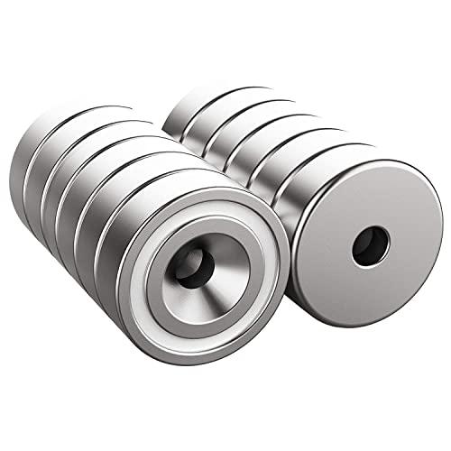 Magnetpro 12 pezzi magneti 7 KG forza 16 x 5 mm con foro e capsula, magnete con base in acciaio svasato con viti