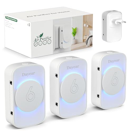 Purificatore d'aria, Dayear Mini Air Purifier Plug In Negative Ion Air Purifier for Home/Bedroom,3 modalità di illuminazione a LED,Purify Smell, adatto per servizi igienici, Living Room/Pet Room/3 pz