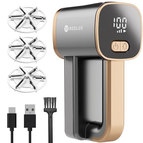 Levapelucchi Elettrico WiredLux - Levapelucchi Ricaricabile per Vestiti e Mobili - Luce LED, 3 Velocità Regolabili, Spazzola a 6 Lame, Ricarica USB - Togli Pelucchi con Doppia Protezione