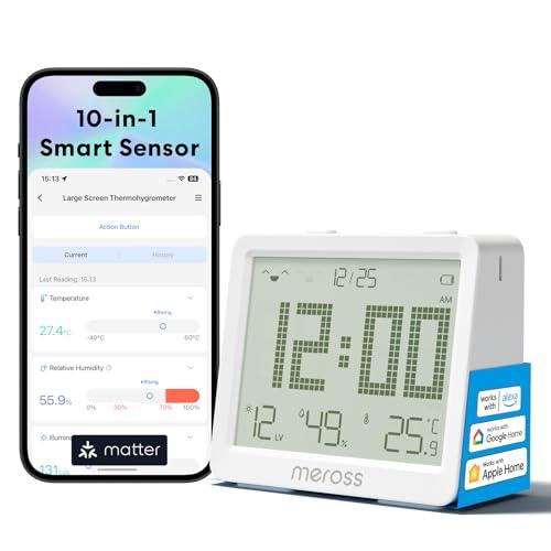 Meross Termometro Ambiente Interno WiFi, Termometro Igrometro WiFi con Allarme di Notifica, 3 Anni Durata Batteria, Compatibile con Matter, Apple HomeKit, Alexa e Google Home (Richiede un Hub)