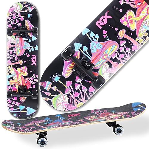 WeLLIFE Skateboard Completo per Principianti - Serie RGX in Legno 80x20 cm, 9 Strati d’Acero Concavo Double Kick, Cuscinetti Abec-7, Disegno su Grip Tape - Adatto a Bambini, Giovani e Adulti